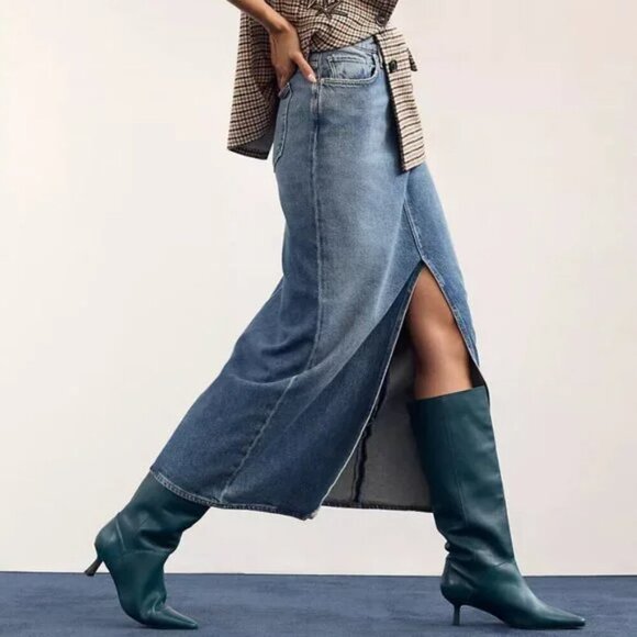 Agolde Leif Denim Slung Maxi Skirt Front Slit Size 27 - Picture 3 of 13